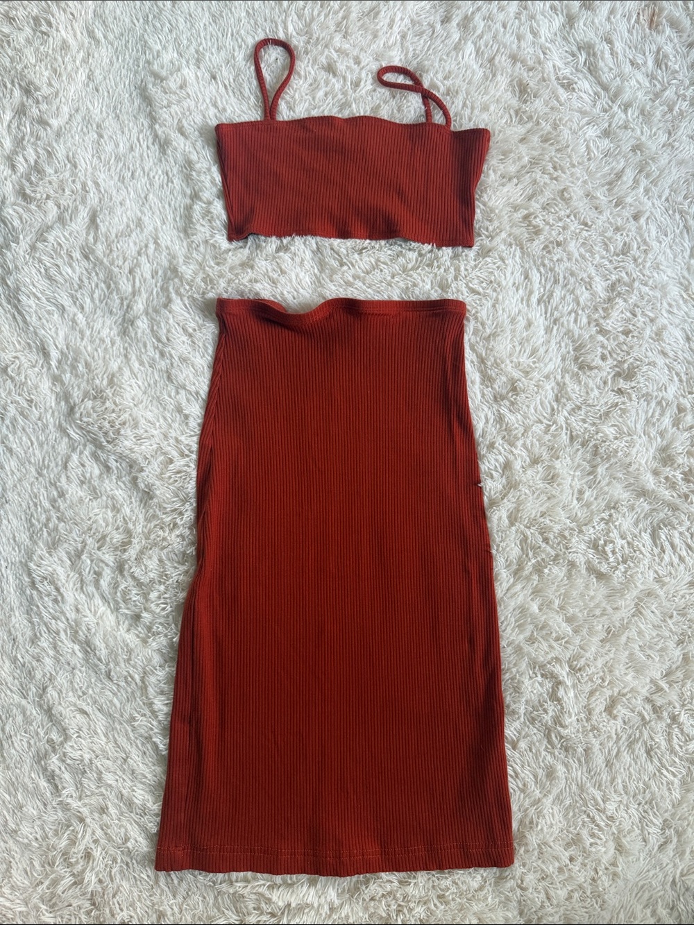Reformation Ribbed Tank & Skirt Set - Rust